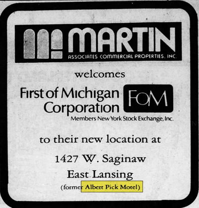 Albert Pick Motor Hotel - Oct 1983 First Of Mich Takes Over Site (newer photo)